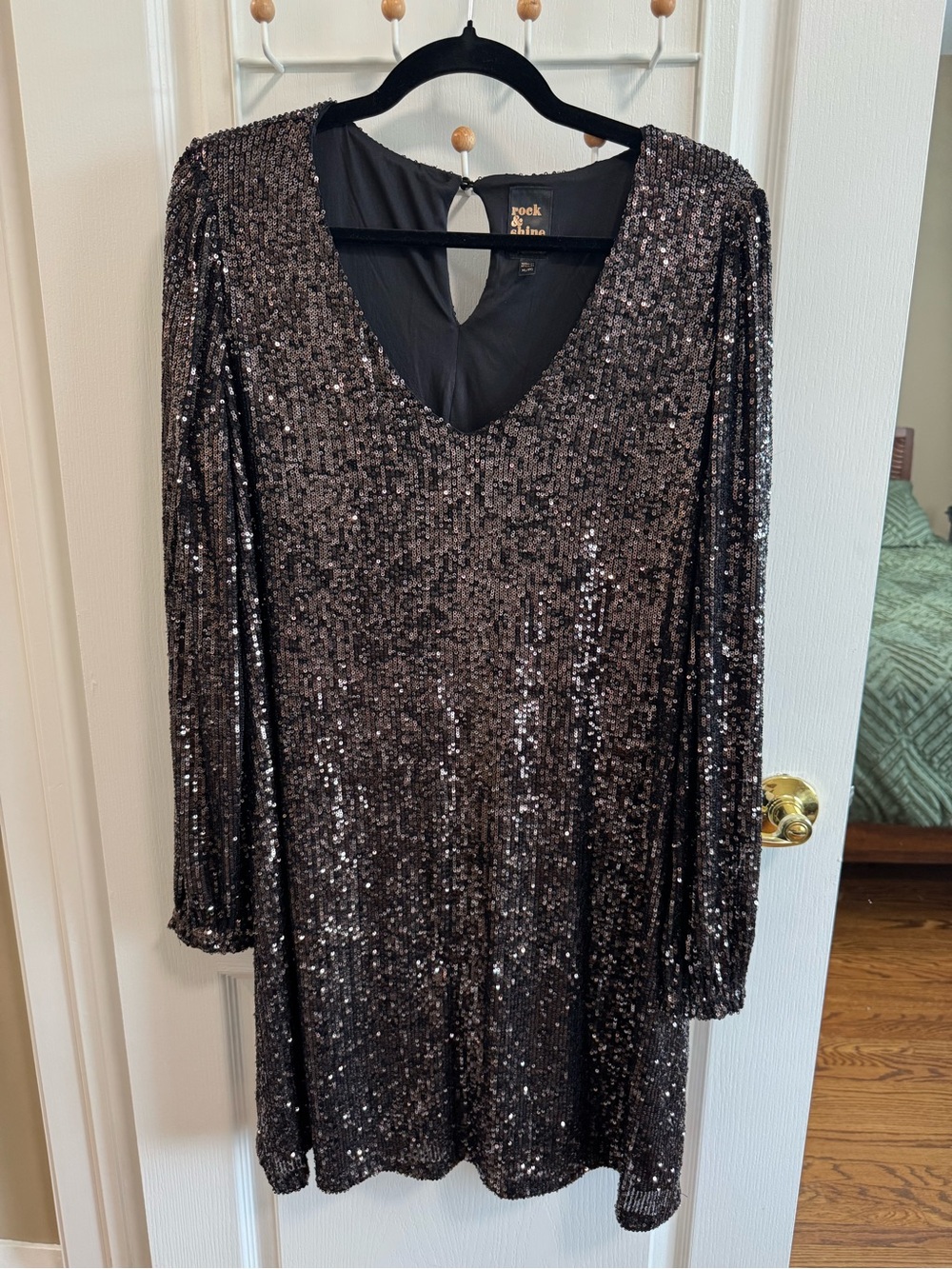 Reitmans Black Sequin V-Neck Party Dress